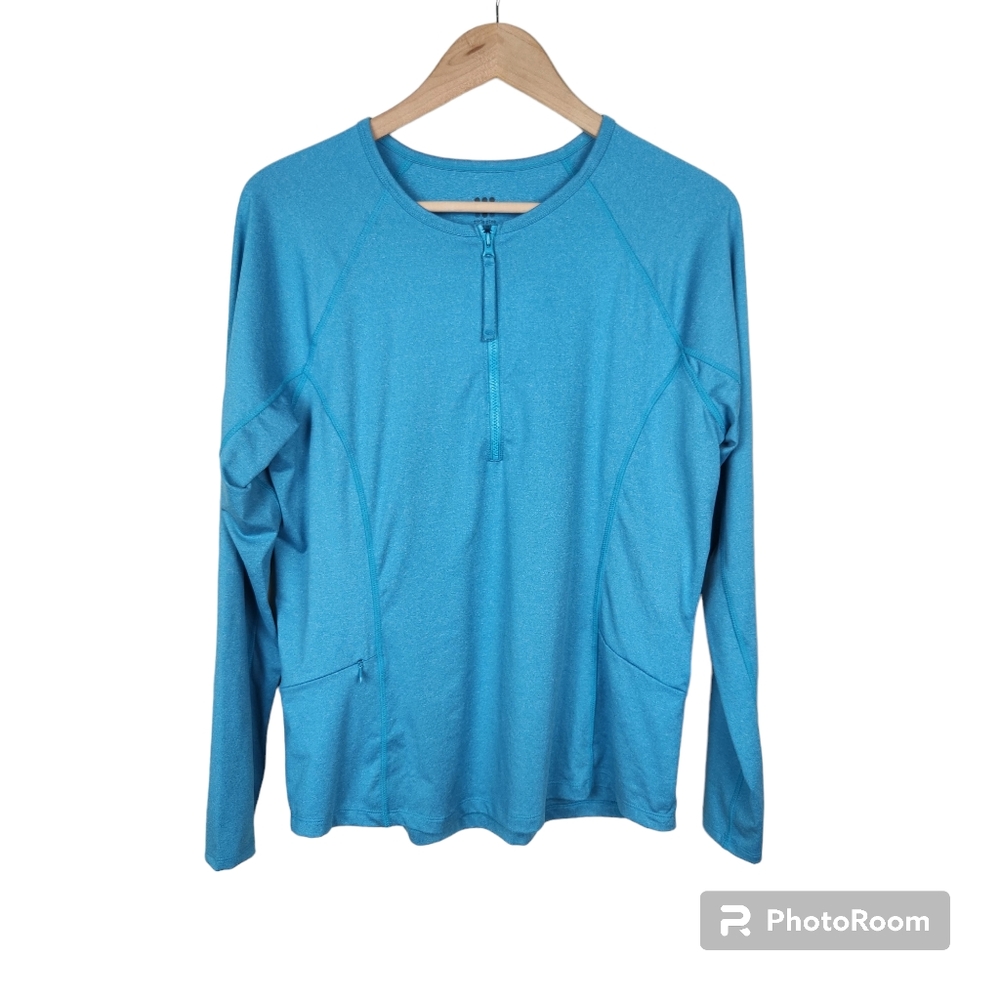 Title Nine Blue Half Zip Long Sleeve Sunbuster Sun Shirt Top Rash Guard Sz L